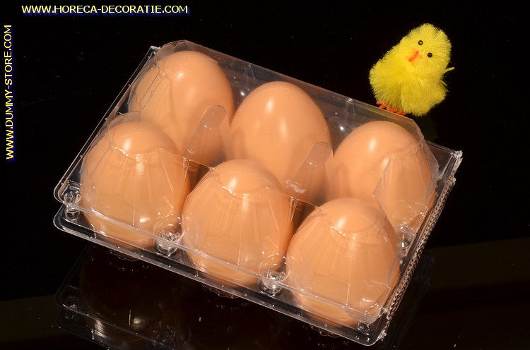 Box of 6 eggs BROWN (decoration) - 45x65 mm dummy - imitation